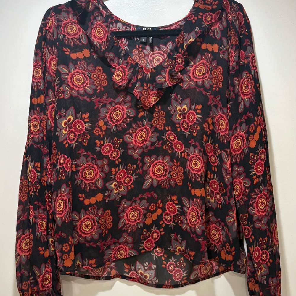 PAIGE sheer Floral Black and Red blouse